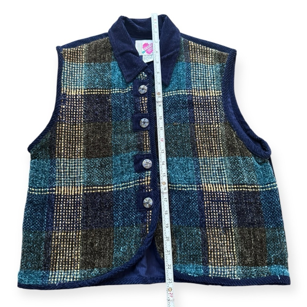Vintage 90’s KEREN Hart Corduroy Collar Plaid Tapestry Vest - Picture 4 of 5